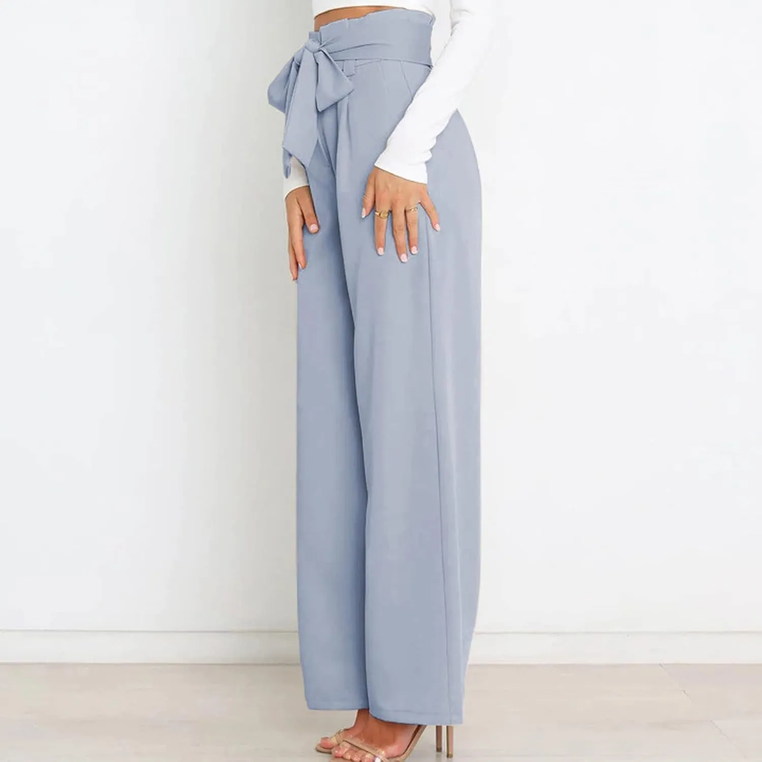 Women's Wide Leg Pants High Elastic Waisted in The Back Business Work Trousers Long Straight Suit Pants