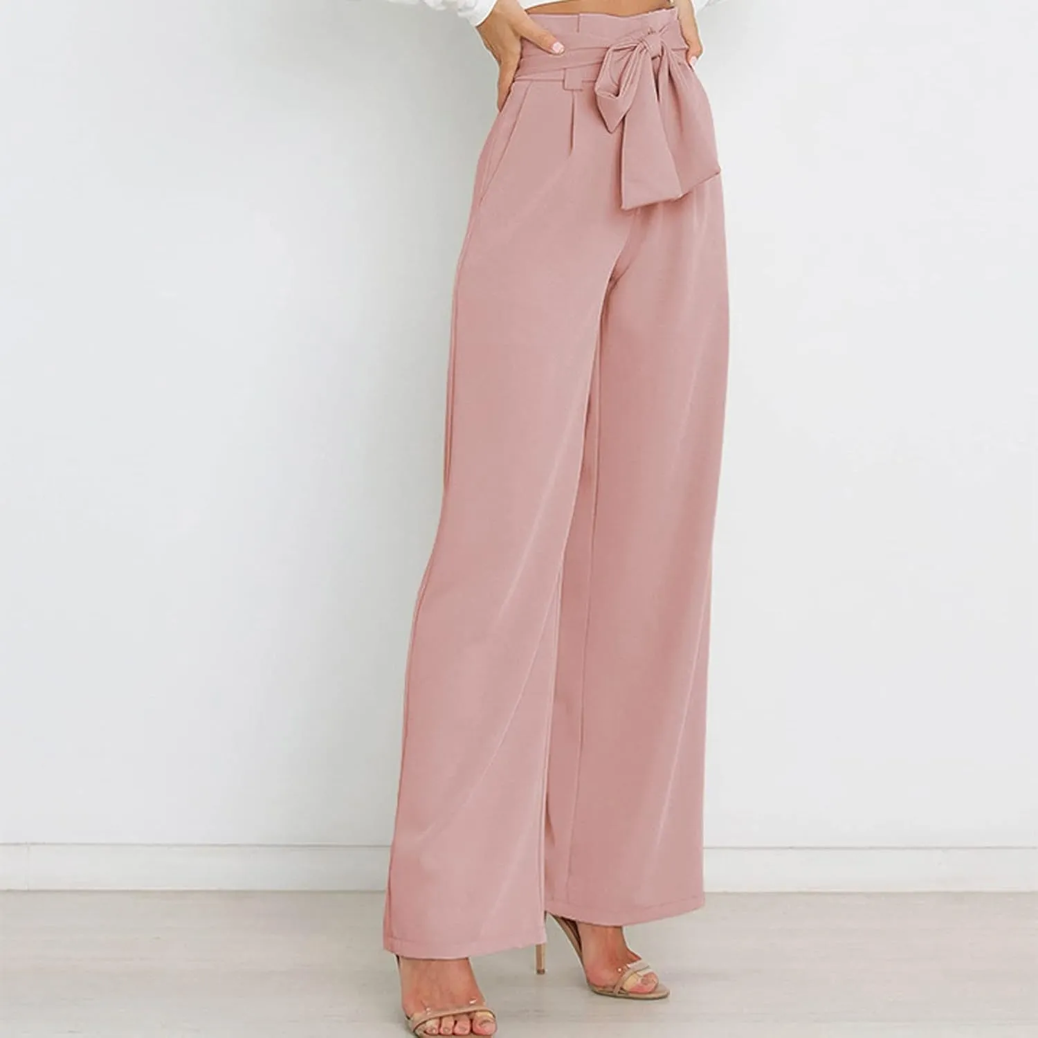 Women's Wide Leg Pants High Elastic Waisted in The Back Business Work Trousers Long Straight Suit Pants