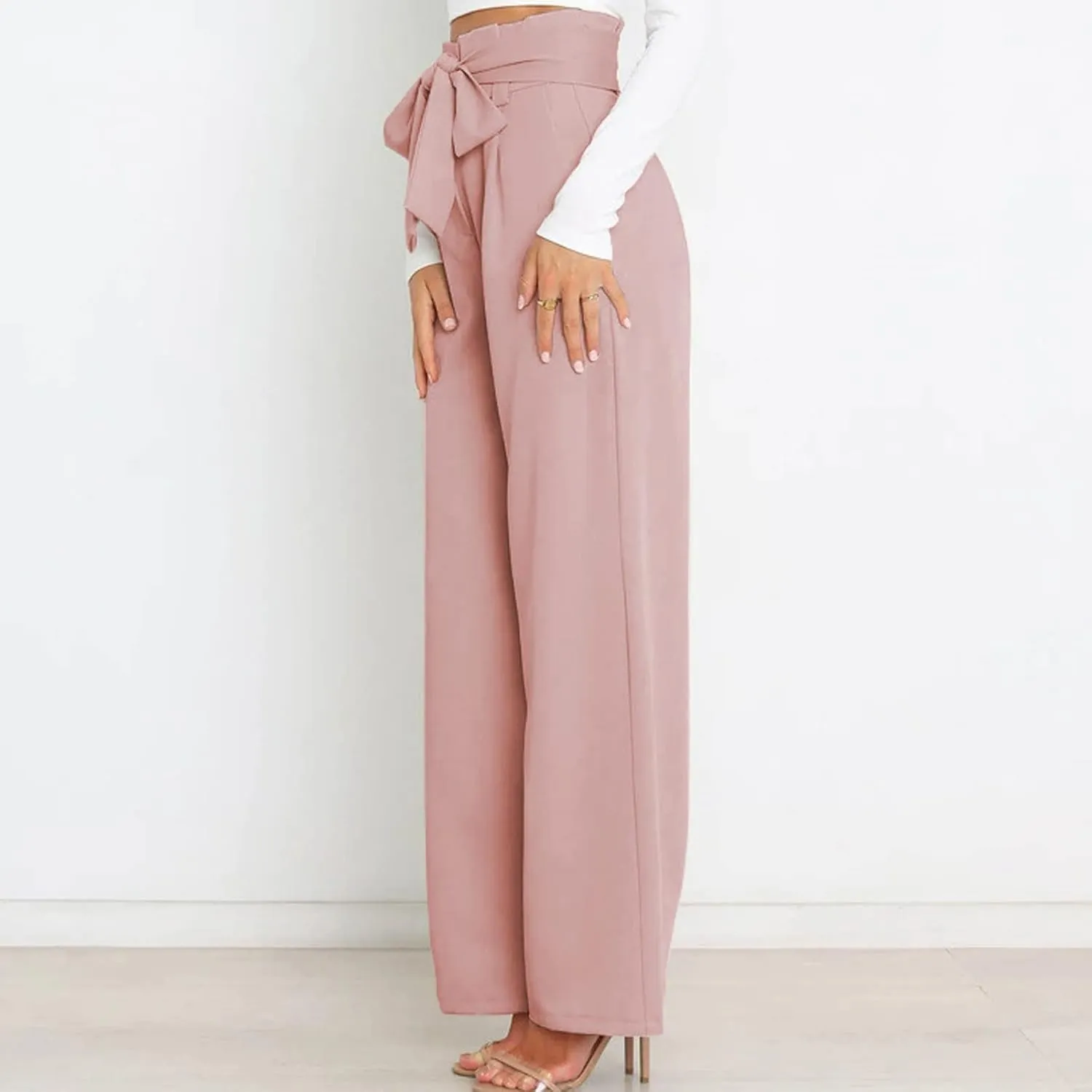 Women's Wide Leg Pants High Elastic Waisted in The Back Business Work Trousers Long Straight Suit Pants