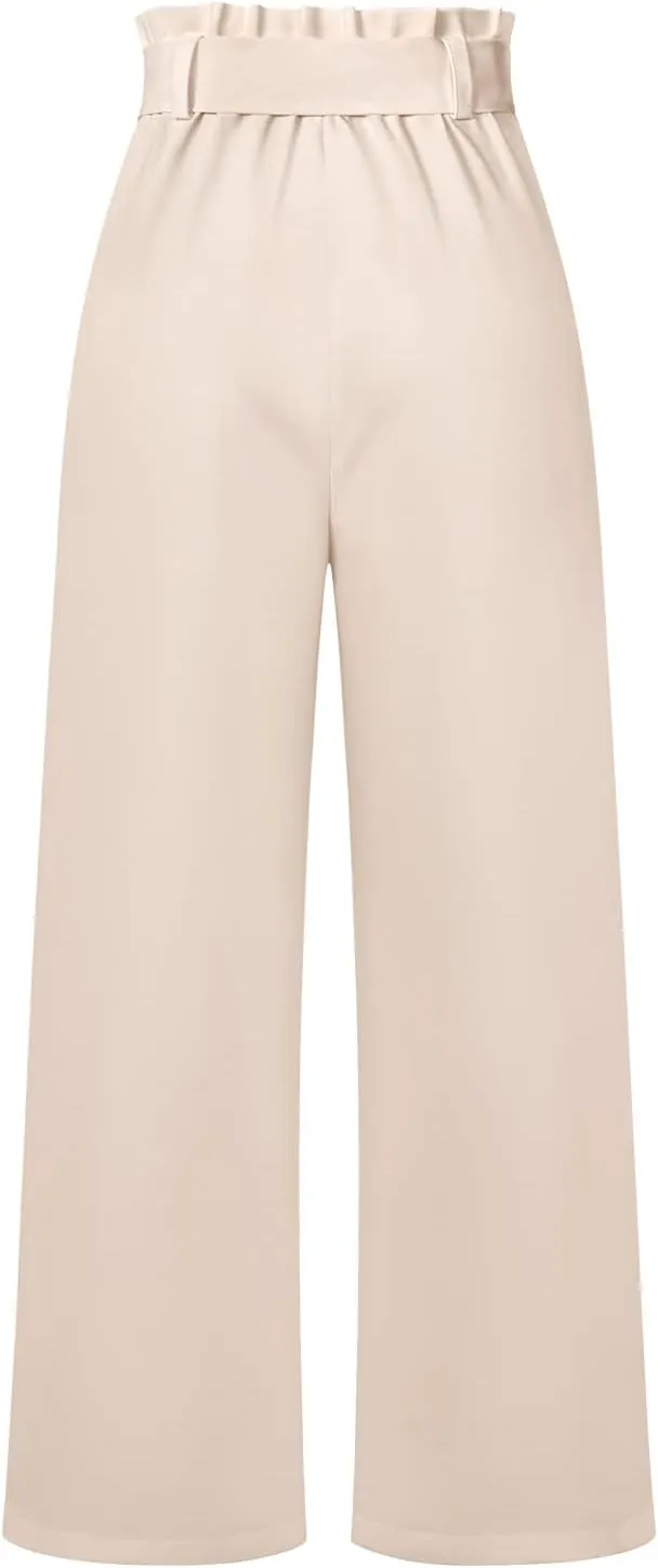 Women's Wide Leg Pants High Elastic Waisted in The Back Business Work Trousers Long Straight Suit Pants