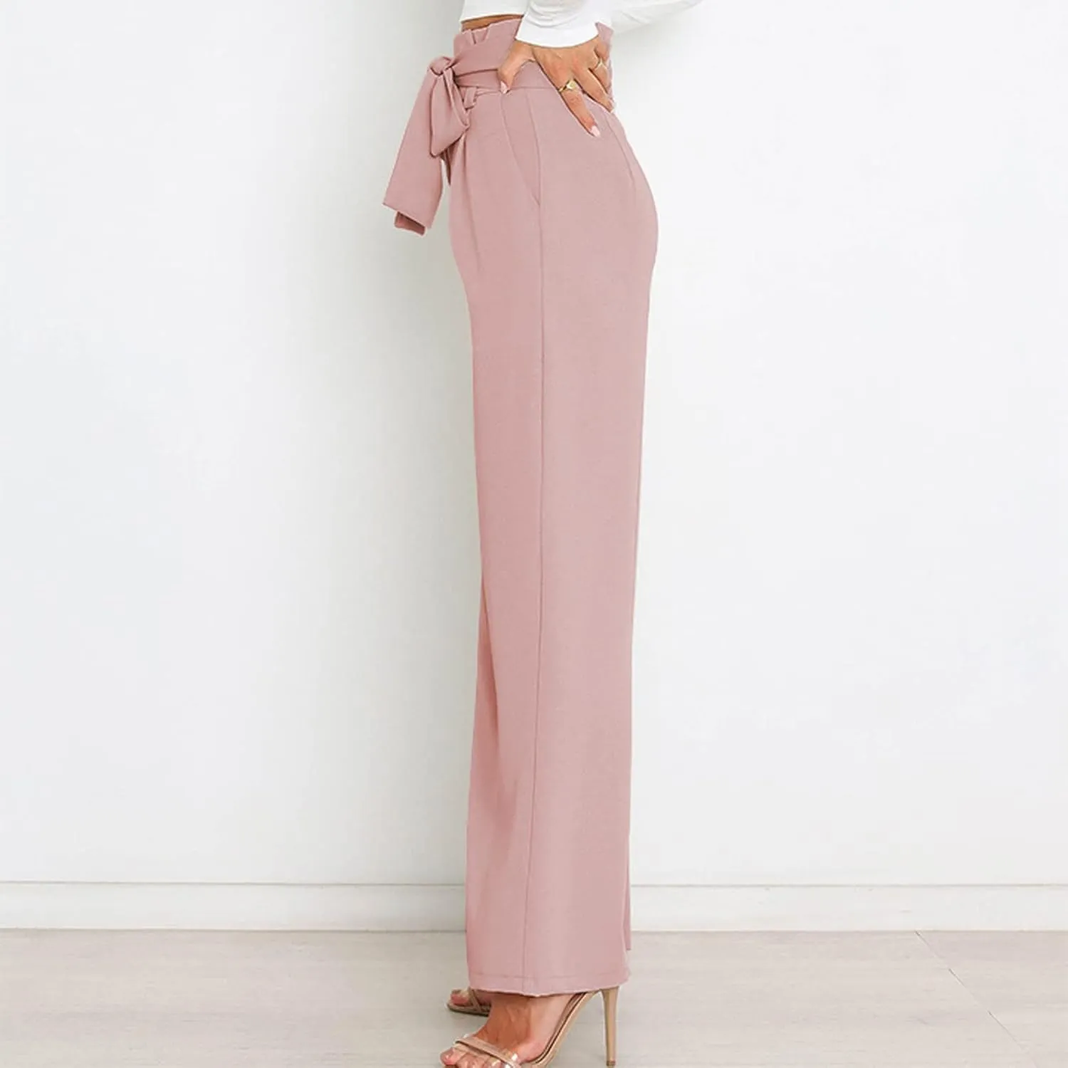 Women's Wide Leg Pants High Elastic Waisted in The Back Business Work Trousers Long Straight Suit Pants