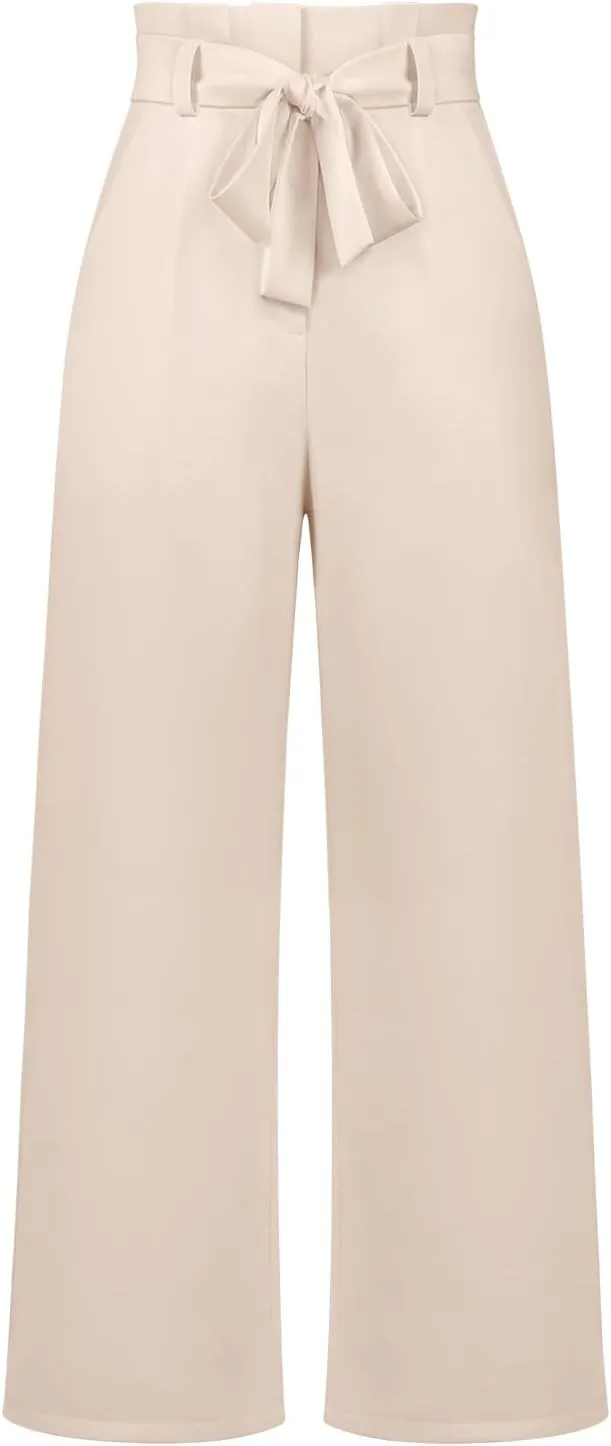 Women's Wide Leg Pants High Elastic Waisted in The Back Business Work Trousers Long Straight Suit Pants