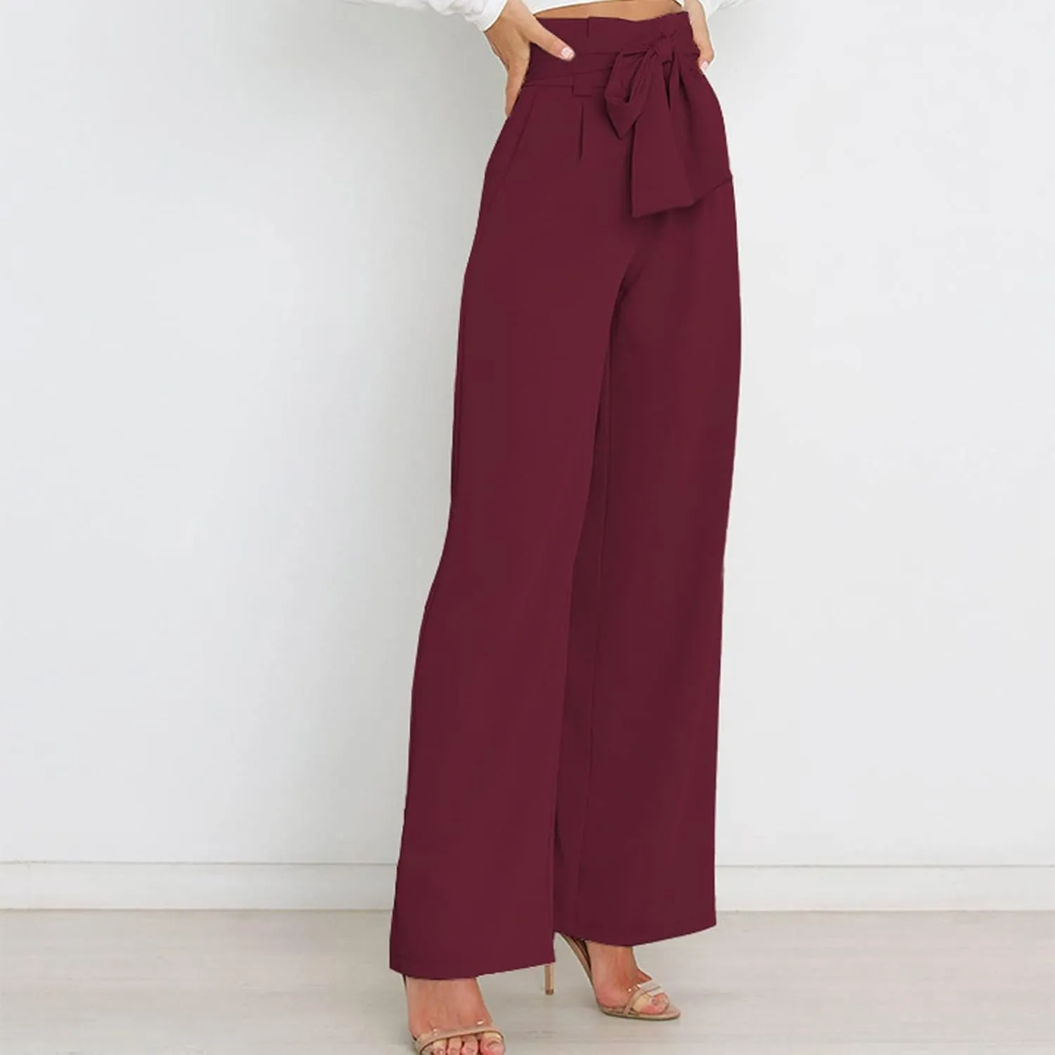 Women's Wide Leg Pants High Elastic Waisted in The Back Business Work Trousers Long Straight Suit Pants
