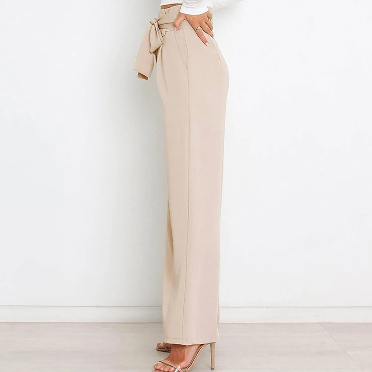 Women's Wide Leg Pants High Elastic Waisted in The Back Business Work Trousers Long Straight Suit Pants