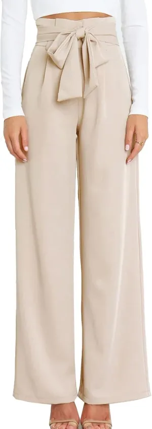 Women's Wide Leg Pants High Elastic Waisted in The Back Business Work Trousers Long Straight Suit Pants