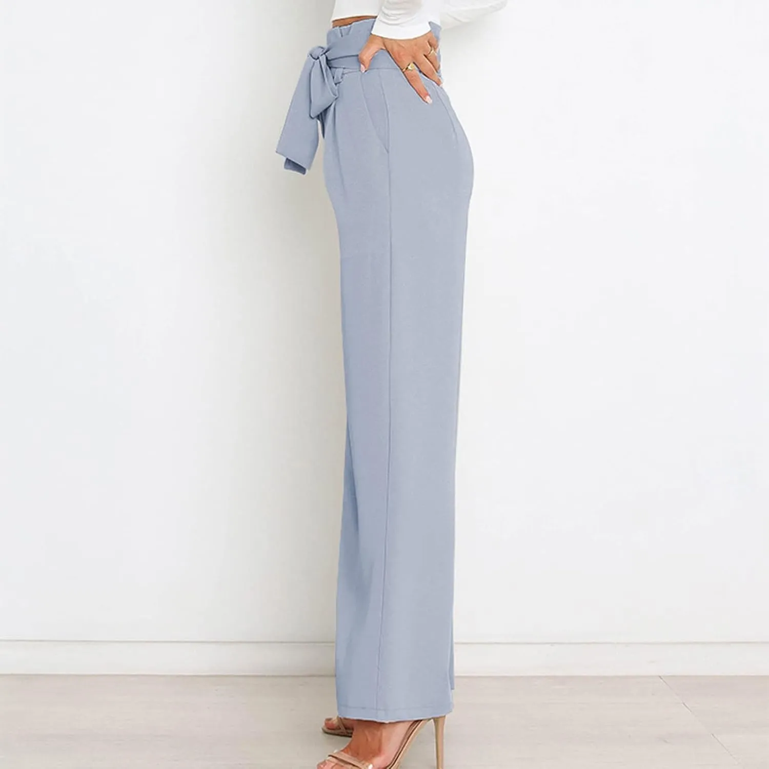 Women's Wide Leg Pants High Elastic Waisted in The Back Business Work Trousers Long Straight Suit Pants