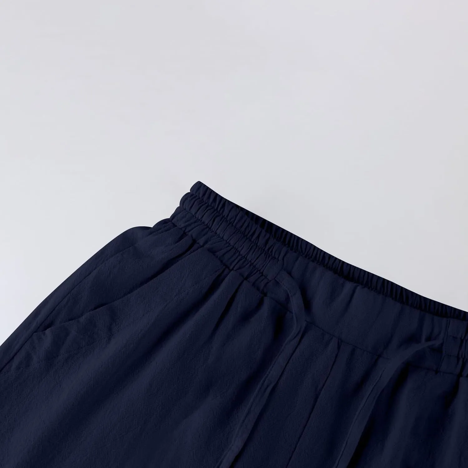 Womens Wide Leg Pants Linen 2025 Beach Summer Drawstring Elastic Waist Pants High Rise with Pocket Comfy Solid Trouser