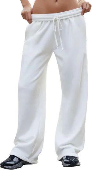 Women's Wide Leg Sweatpants High Waisted Baggy Interior Drawstring Sweatpants Straight Leg Sweat Pants