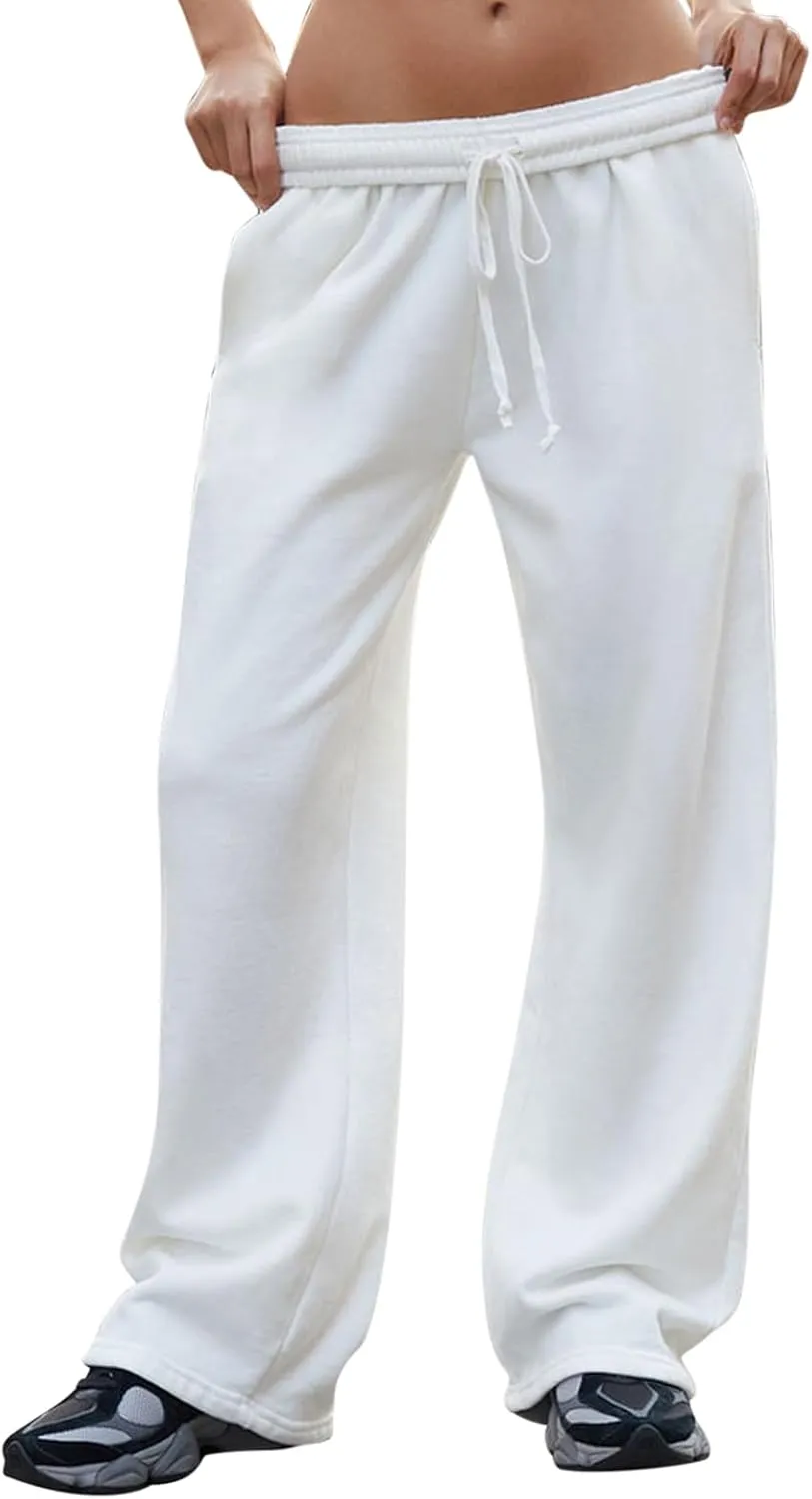 Women's Wide Leg Sweatpants High Waisted Baggy Interior Drawstring Sweatpants Straight Leg Sweat Pants