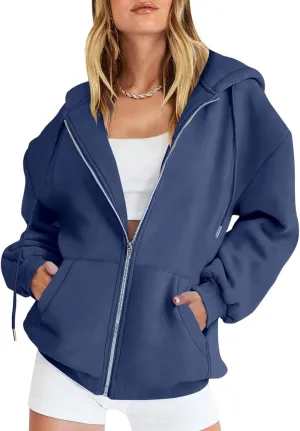 Womens Zip Up Hoodies Long Sleeve Oversized Sweatshirts Fleece Jackets 2024 Fall Outfits Fashion Coats with Pockets