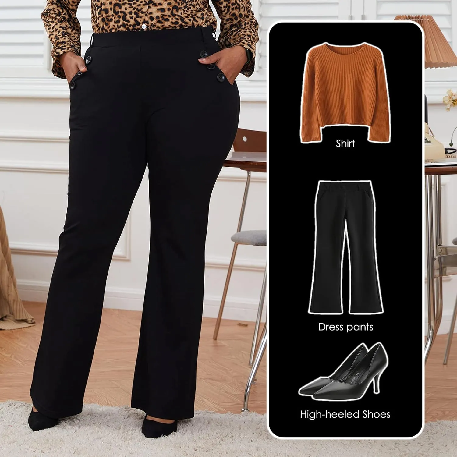 Wrinkle-Free Stretch Dress Pants Plus Size for Women Pull-on Pant Ease into Comfort Office Pant