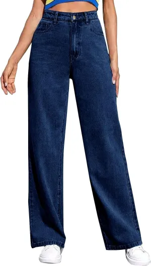 XOWRTE Women's High Waisted Wide Leg Jeans Slimming Drag Straight Leg with Vintage American Drop Pants Denim