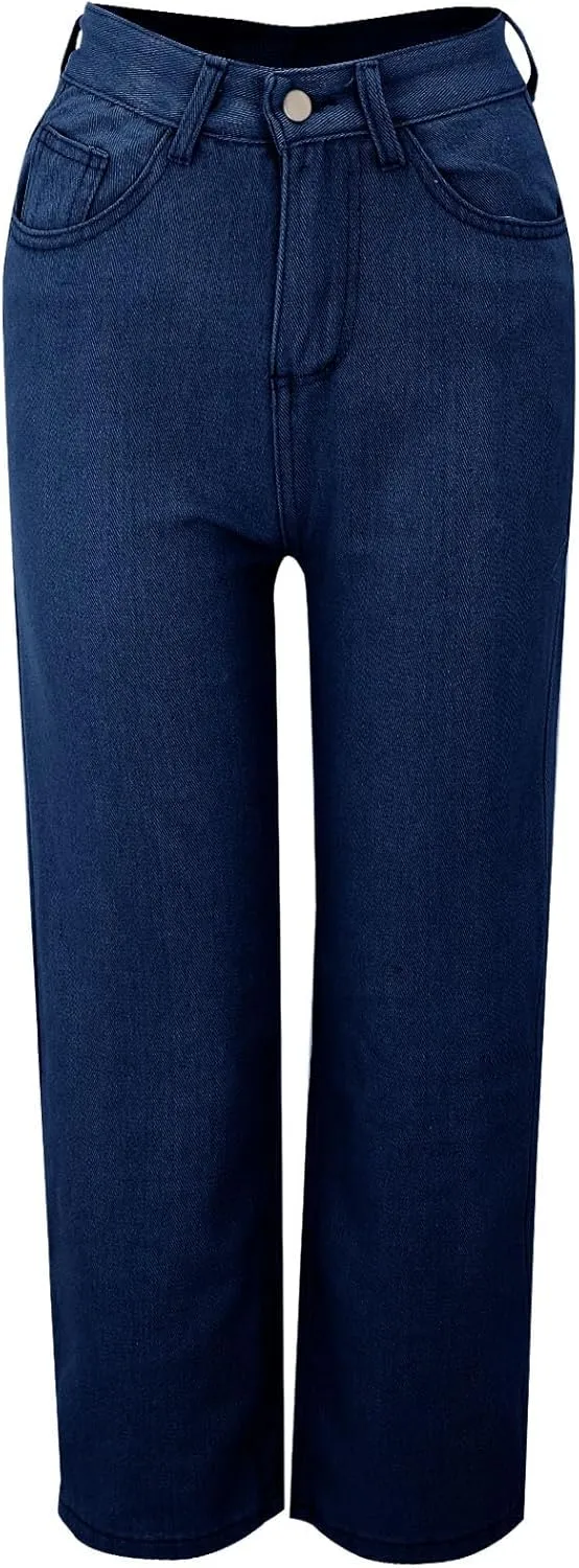 XOWRTE Women's High Waisted Wide Leg Jeans Slimming Drag Straight Leg with Vintage American Drop Pants Denim