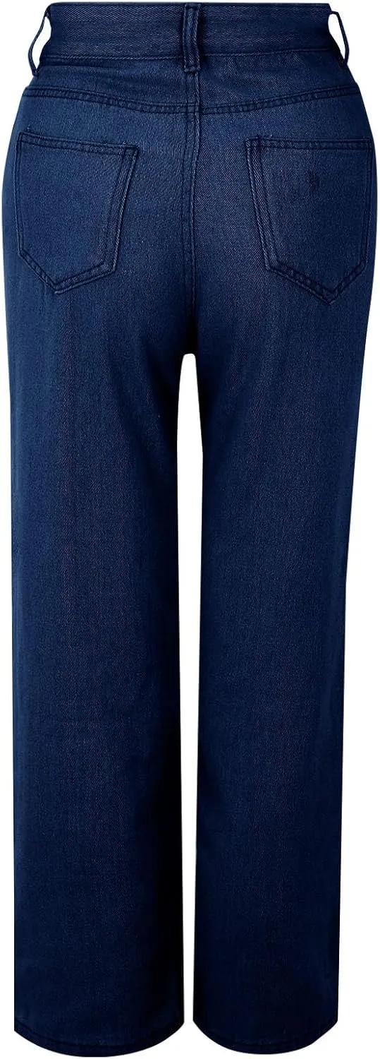 XOWRTE Women's High Waisted Wide Leg Jeans Slimming Drag Straight Leg with Vintage American Drop Pants Denim