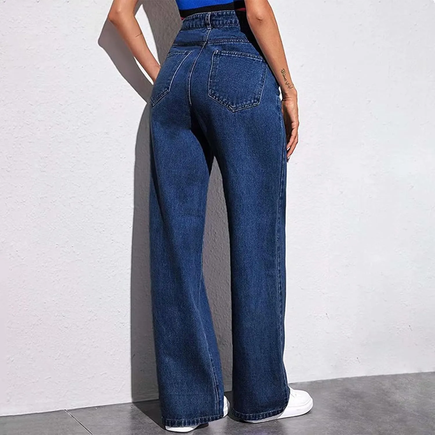 XOWRTE Women's High Waisted Wide Leg Jeans Slimming Drag Straight Leg with Vintage American Drop Pants Denim