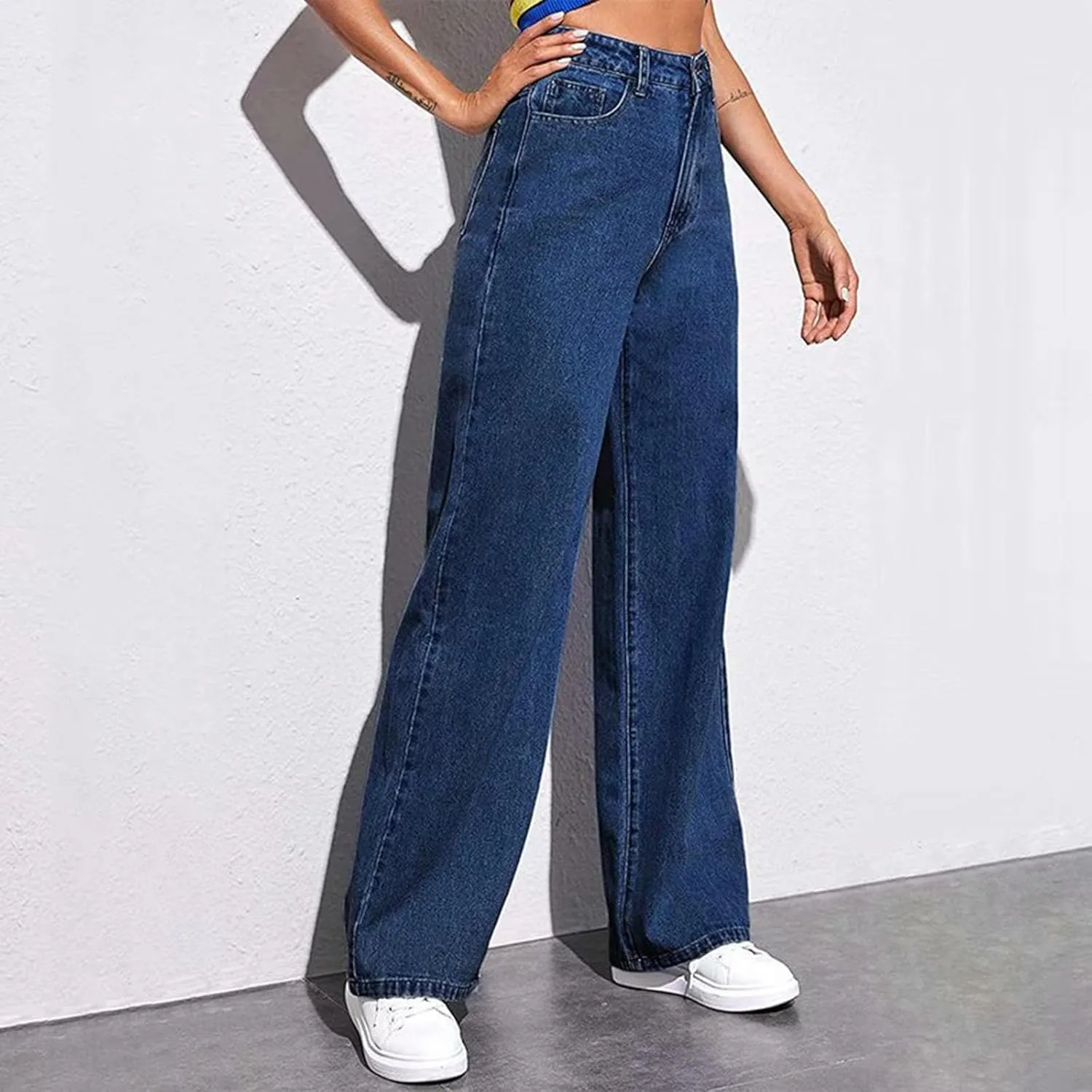 XOWRTE Women's High Waisted Wide Leg Jeans Slimming Drag Straight Leg with Vintage American Drop Pants Denim