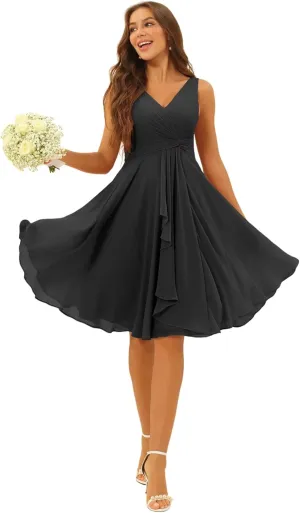 YOFF Double V Neck Bridesmaid Dresses 2025 Casual Formal Drsess Pleated Chiffon Midi Wedding Guest Dresses YO229