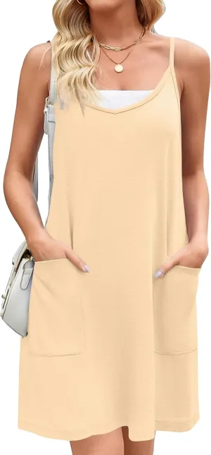 Zeagoo Women Summer Dresses Casual Beach Vacation Dress Spaghetti Strap Sundress Sleeveless Mini Short Dress with Pockets